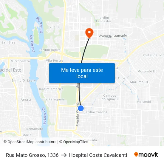 Rua Mato Grosso, 1336 to Hospital Costa Cavalcanti map