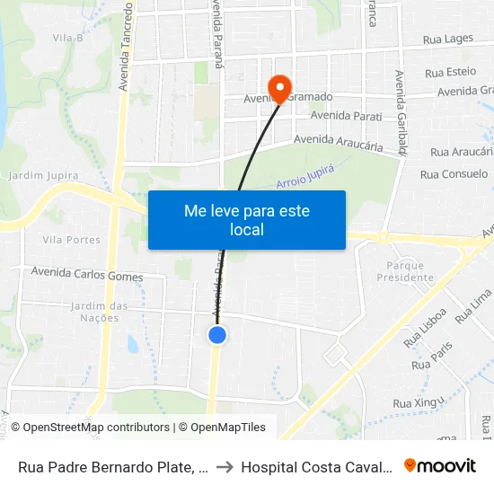 Rua Padre Bernardo Plate, 1610 to Hospital Costa Cavalcanti map