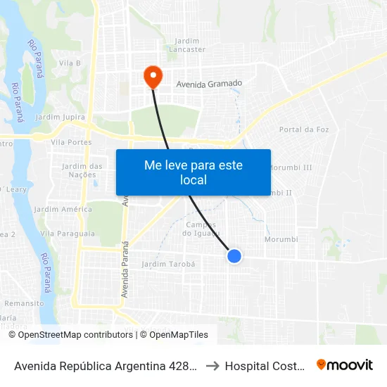 Avenida República Argentina 4285 - Viação Gato Branco to Hospital Costa Cavalcanti map