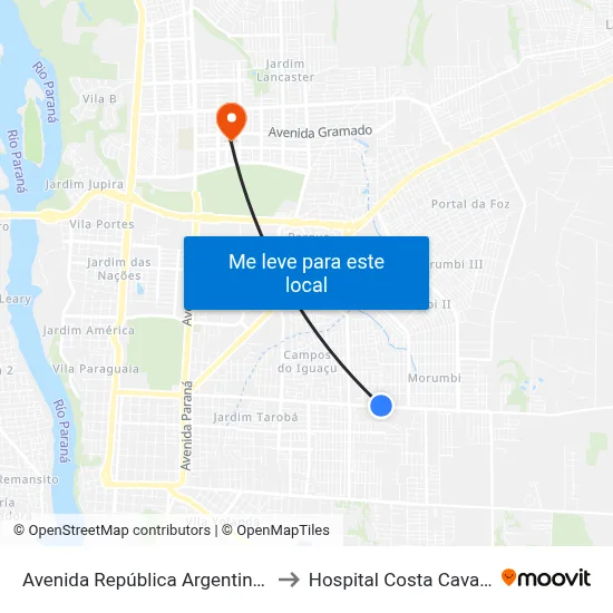 Avenida República Argentina, 4995 to Hospital Costa Cavalcanti map