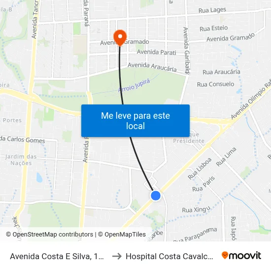 Avenida Costa E Silva, 1555 to Hospital Costa Cavalcanti map