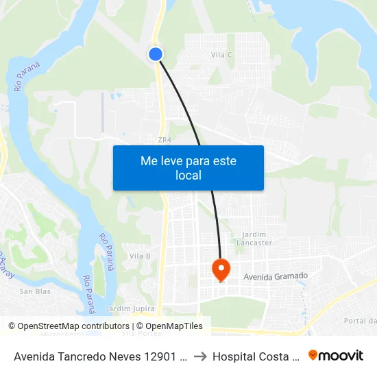 Avenida Tancredo Neves 12901 - Itaipu Binacional to Hospital Costa Cavalcanti map