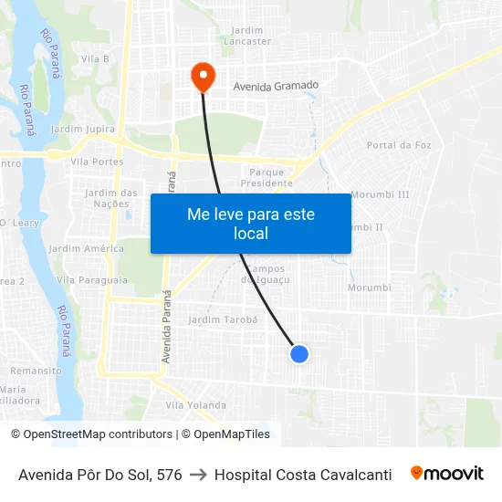 Avenida Pôr Do Sol, 576 to Hospital Costa Cavalcanti map