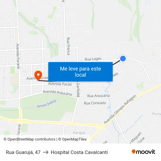 Rua Guarujá, 47 to Hospital Costa Cavalcanti map