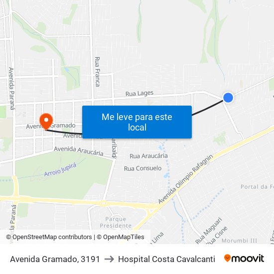 Avenida Gramado, 3191 to Hospital Costa Cavalcanti map