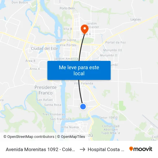 Avenida Morenitas 1092 - Colégio Estadual J.K. to Hospital Costa Cavalcanti map
