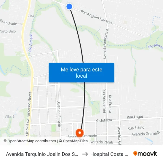 Avenida Tarquínio Joslin Dos Santos  - Unioeste to Hospital Costa Cavalcanti map