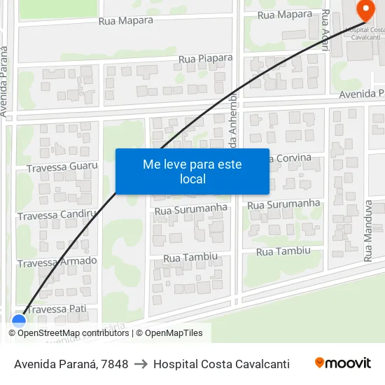 Avenida Paraná, 7848 to Hospital Costa Cavalcanti map