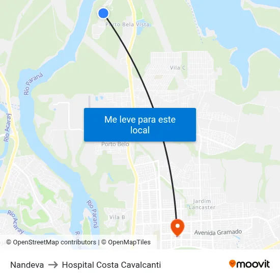 Nandeva to Hospital Costa Cavalcanti map