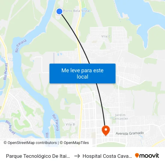 Parque Tecnológico De Itaipu (Pti) to Hospital Costa Cavalcanti map