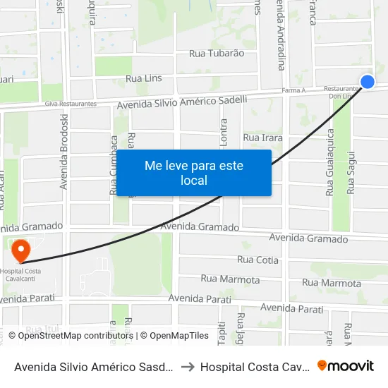 Avenida Silvio Américo Sasdelli, 2573 to Hospital Costa Cavalcanti map