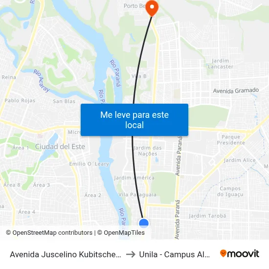 Avenida Juscelino Kubitscheck 19 to Unila - Campus Almada map