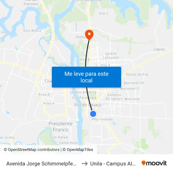 Avenida Jorge Schimmelpfeng 725 to Unila - Campus Almada map