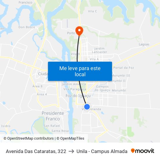 Avenida Das Cataratas, 322 to Unila - Campus Almada map