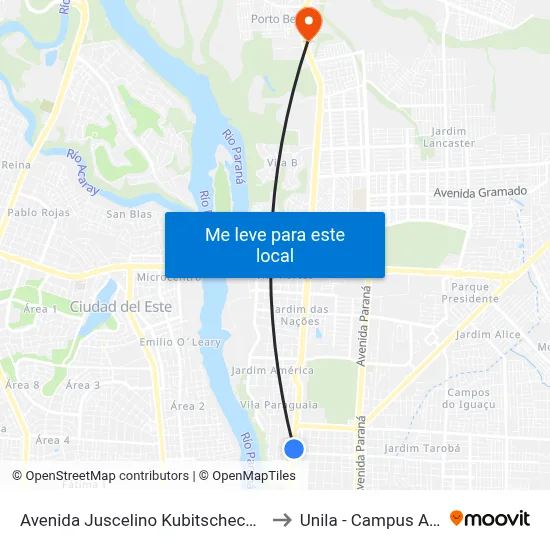 Avenida Juscelino Kubitscheck, 710-720 to Unila - Campus Almada map