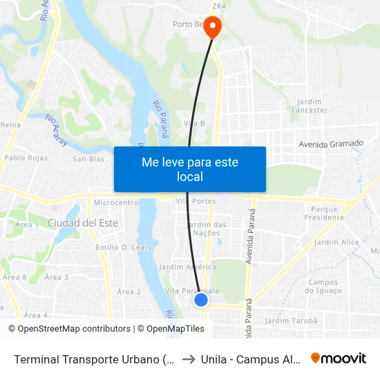 Terminal Transporte Urbano (Ala 03) to Unila - Campus Almada map