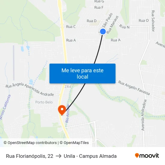 Rua Florianópolis, 22 to Unila - Campus Almada map