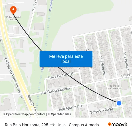 Rua Belo Horizonte, 295 to Unila - Campus Almada map