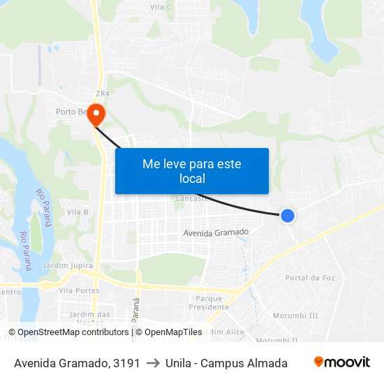 Avenida Gramado, 3191 to Unila - Campus Almada map