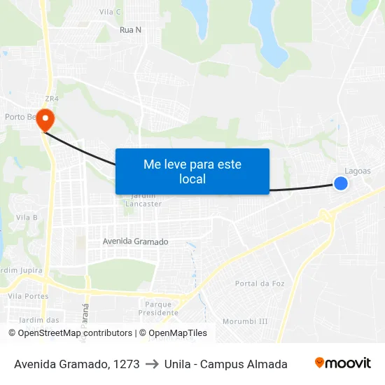 Avenida Gramado, 1273 to Unila - Campus Almada map