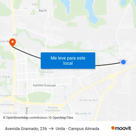 Avenida Gramado, 236 to Unila - Campus Almada map