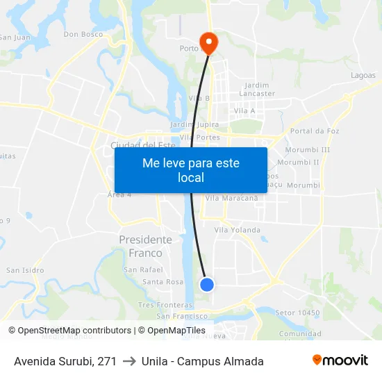 Avenida Surubi, 271 to Unila - Campus Almada map