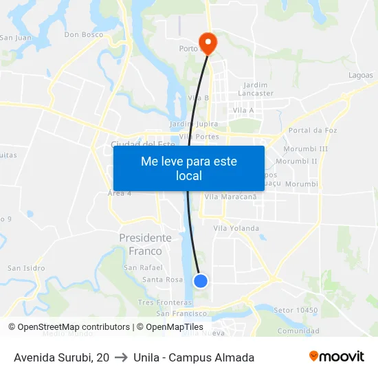 Avenida Surubi, 20 to Unila - Campus Almada map