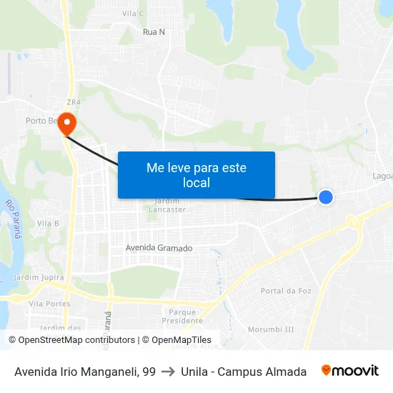 Avenida Irio Manganeli, 99 to Unila - Campus Almada map