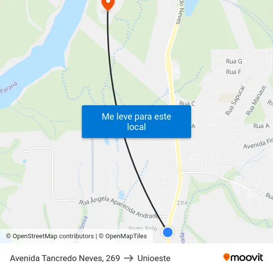Avenida Tancredo Neves, 269 to Unioeste map