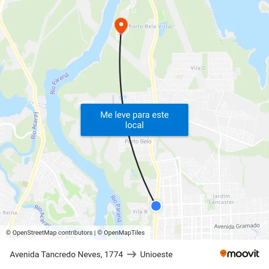 Avenida Tancredo Neves, 1774 to Unioeste map