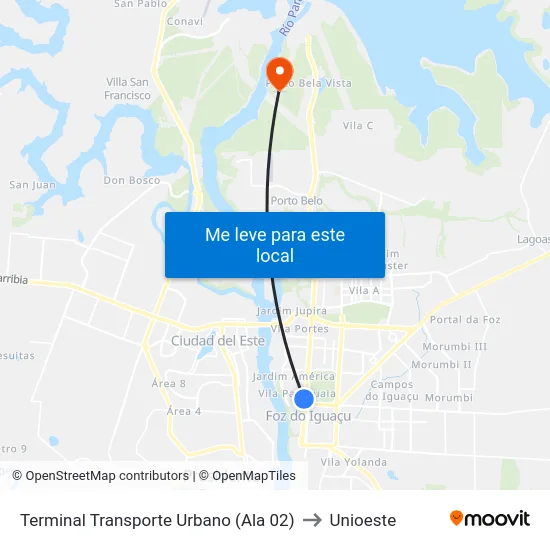 Terminal Transporte Urbano (Ala 02) to Unioeste map