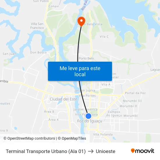 Terminal Transporte Urbano (Ala 01) to Unioeste map