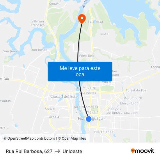 Rua Rui Barbosa, 627 to Unioeste map