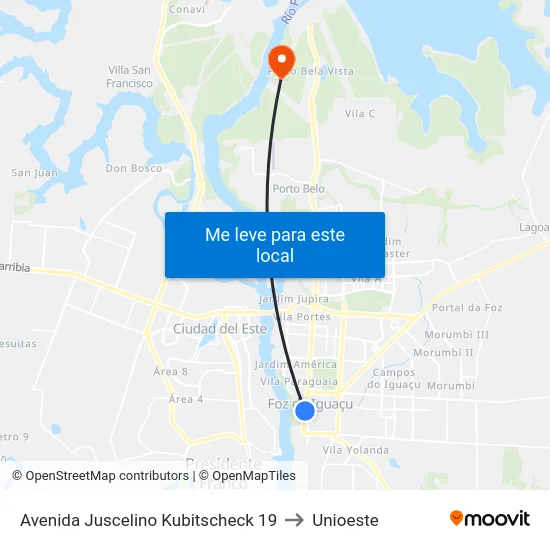 Avenida Juscelino Kubitscheck 19 to Unioeste map