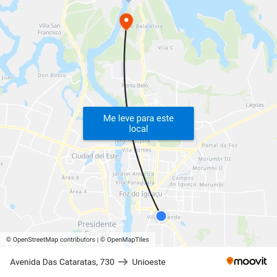 Avenida Das Cataratas, 730 to Unioeste map