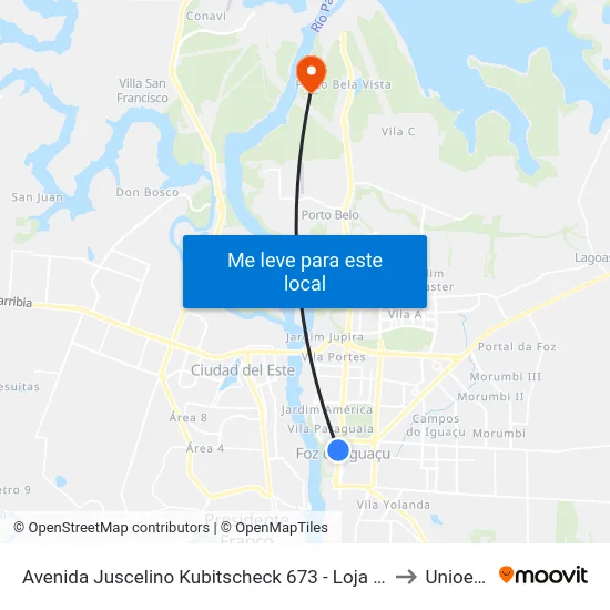 Avenida Juscelino Kubitscheck 673 - Loja Gaúcha to Unioeste map