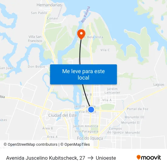 Avenida Juscelino Kubitscheck, 27 to Unioeste map