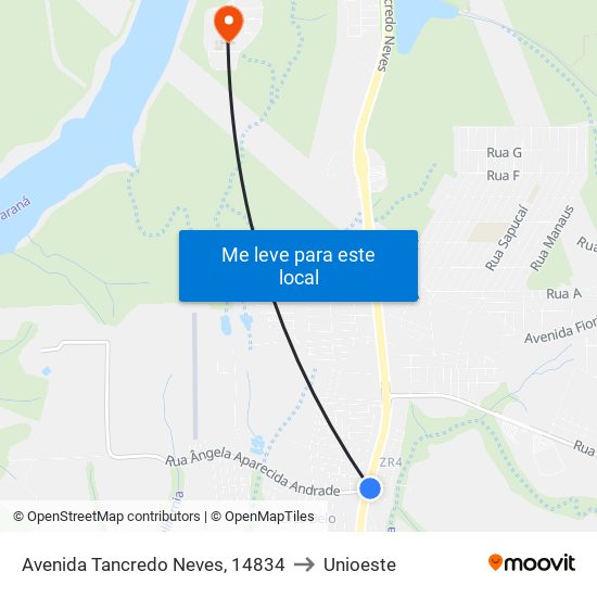 Avenida Tancredo Neves, 14834 to Unioeste map