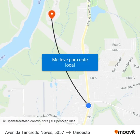 Avenida Tancredo Neves, 5057 to Unioeste map