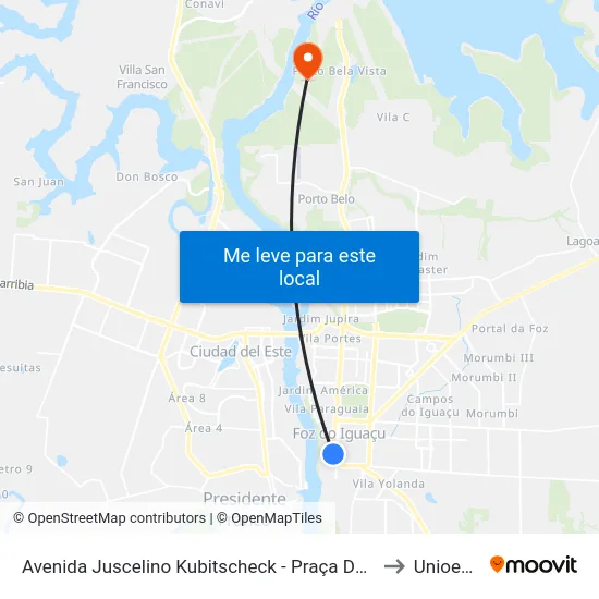 Avenida Juscelino Kubitscheck - Praça Da Paz to Unioeste map