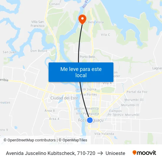 Avenida Juscelino Kubitscheck, 710-720 to Unioeste map