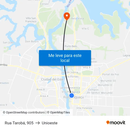 Rua Tarobá, 905 to Unioeste map