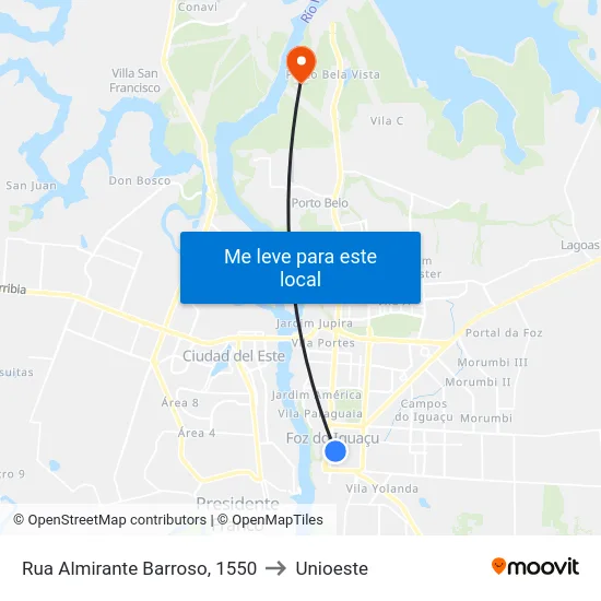 Rua Almirante Barroso, 1550 to Unioeste map