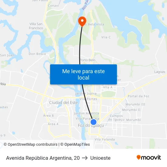 Avenida República Argentina, 20 to Unioeste map