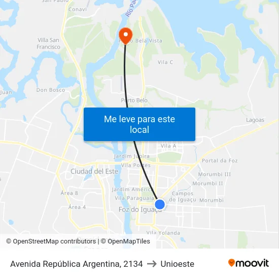 Avenida República Argentina, 2134 to Unioeste map