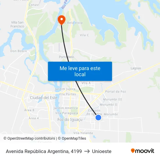 Avenida República Argentina, 4199 to Unioeste map