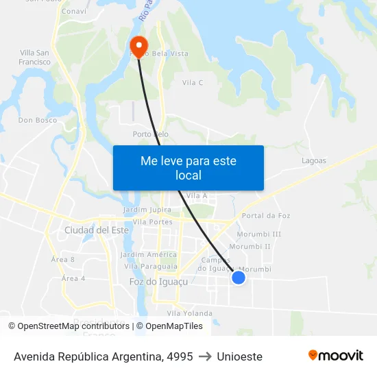 Avenida República Argentina, 4995 to Unioeste map