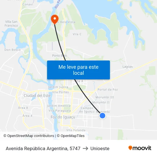 Avenida República Argentina, 5747 to Unioeste map