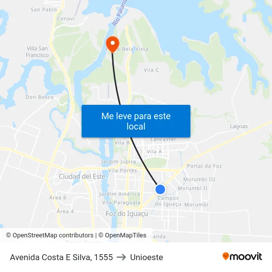 Avenida Costa E Silva, 1555 to Unioeste map