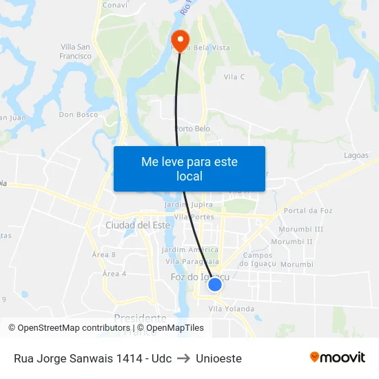 Rua Jorge Sanwais 1414 - Udc to Unioeste map